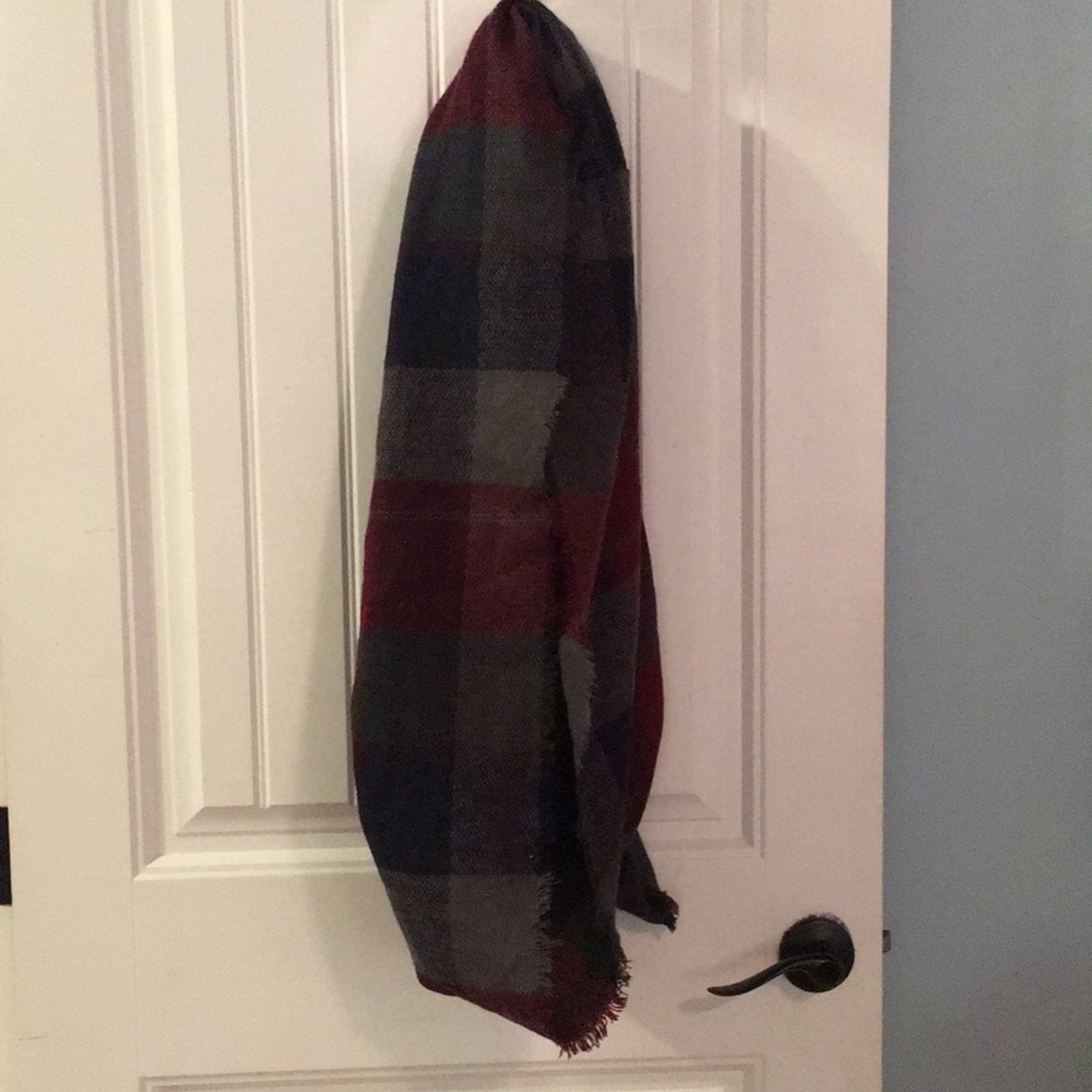 Beautiful maroon, navy, grey infinity scarf